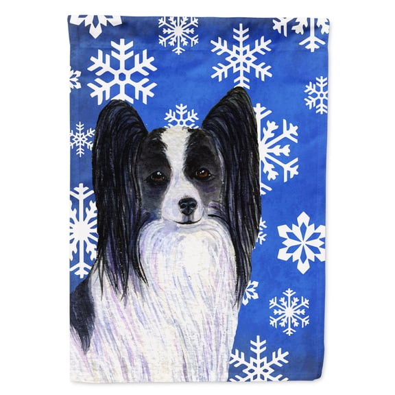 Carolines Treasures SS4643-FLAG-PARENT Papillon Winter Snowflakes Holiday Flag  multicolor
