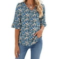 thumbnail image 3 of UVN Tunic Blouses for Womens Floral Print Tops Summer V-Neck 3/4 Ruffle Sleeve Blouse, 3 of 6