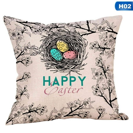 AkoaDa 2019 Happy Easter Throw Pillow Cover Easter Eggs Pillow Case, 45 x 45 cm Decorative Throw Pillow Case Cushion Cover for Easter Sofa Couch Bed Office