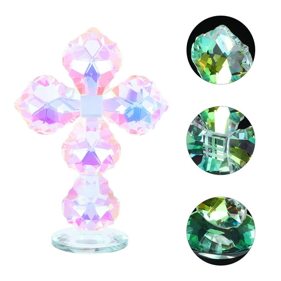 WHAMVOX Crystal Crucifix Standing Standing Crucifix On Base Decorative Glass Crucifix For Table Shelf Tabletop Home Christian Religious Decor