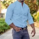 thumbnail image 4 of Camisa Slim Fit Hombre Manga Larga Casual Cuello Mao Lisa, 4 of 4