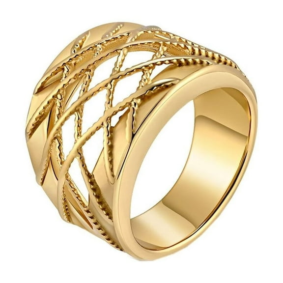PAMTIER Women's Stainless Steel Elegant Crossover Chunky Wide Index Finger Ring Statement Wedding Band Gold Size 6