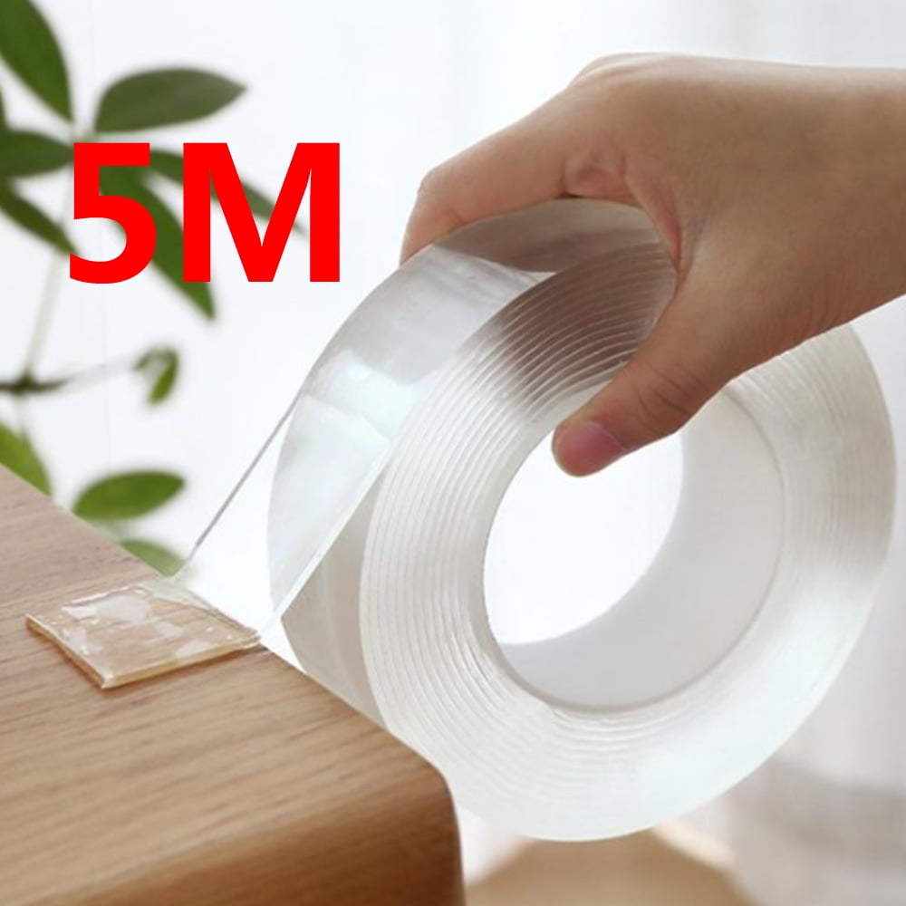 Double Sided Mounting Tape Heavy Duty, 2 Rolls Two Sided Strong Adhesive Strips, Removable Clear Sticky Tack for Wall Hanging, 34ft Washable Reusable