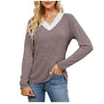 thumbnail image 2 of Ndbuld Womens Tops Long Sleeve T-shirt, Women'S Button Long Sleeve T Shirt Round Neck Casual Tunic Top,Women's Long sleeve T-shirt Coffee S, 2 of 5