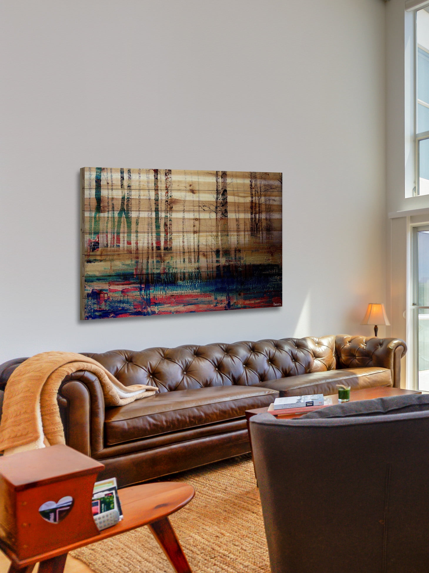 "Shaded Colors" Painting Print on Natural Pine Wood