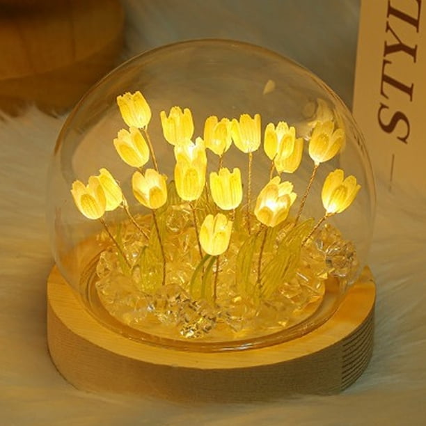 Lámpara de noche con forma de tulipán hecha a mano para bricolaje, decoración de muebles, lámpara de mesa para dormir con flores de simulación para dormitorio (13 flores)