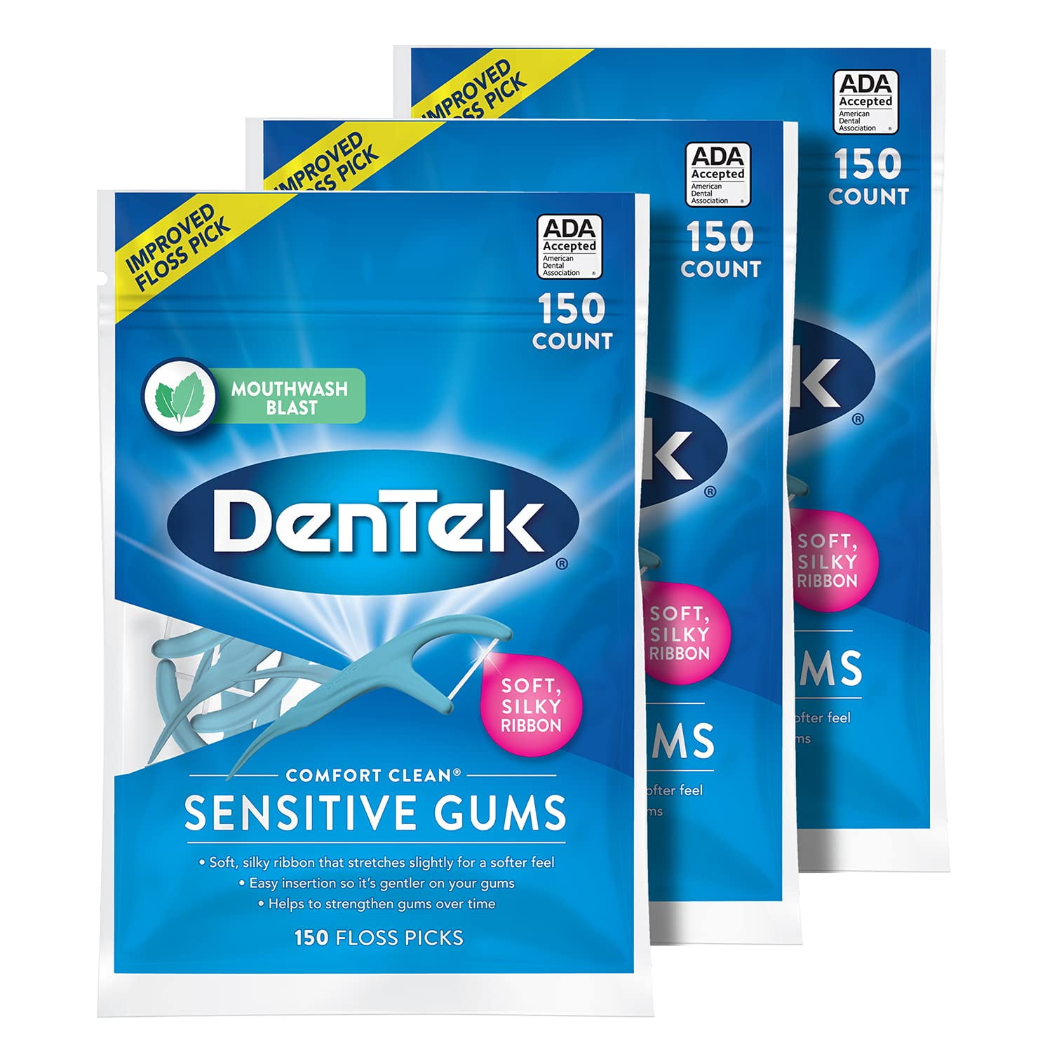 DenTek Comfort Clean Sensitive Gums Floss Picks, Soft & Silky Ribbon