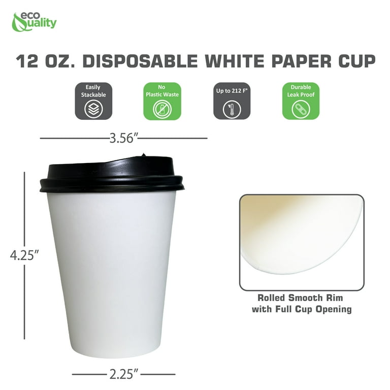 [500 Pack] 12oz Disposable Paper Coffee Cups with White Flat Lids - For  Hot, Cold Drink, Coffee, Tea, Cocoa, Travel, Office, Home, Cider, Hot