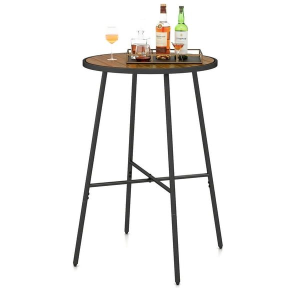 Costway 41” Bar Height Patio Table with Acacia Wood Top, Metal Frame for Balcony, Backyard