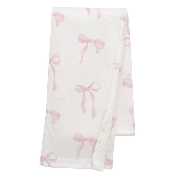 Lambs & Ivy Coquette Floral Pink Bows Aesthetic Warm Fleece Baby Blanket