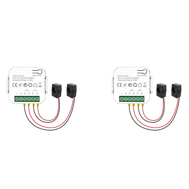 2X Medidor de Potencia Inteligente Tuya Wifi con Abrazadera para Transformador de Corriente, Medidor de Energía de 2 Canales 80A, Vatímetro para Hogar Inteligente