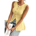 thumbnail image 3 of Women Button Down Tank Top Ribbed Summer Vest Tops Slim Fit Open Front Sleeveless Crop Shirt Yellow S, 3 of 9