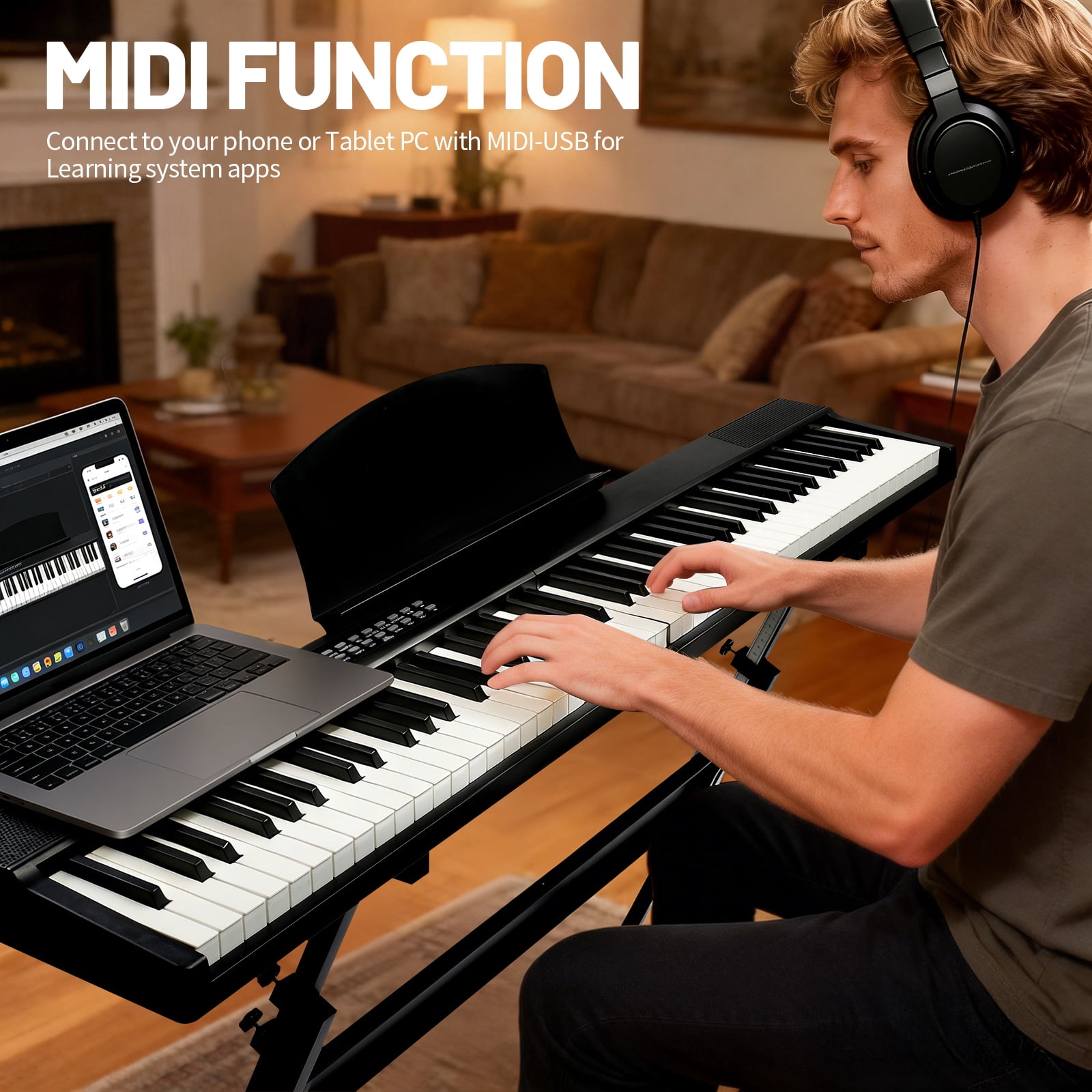 Ktaxon 88 Key Foldable Electric Keyboard Piano with Magnetic Connection, Portable Semi-Weighted Digital Piano for Beginners, Sustain Pedal, MIDI Bluetooth, Handbag, Headphone