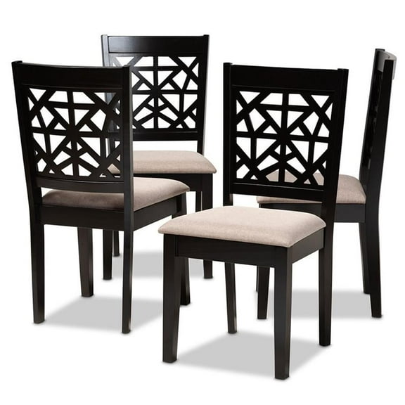 Bowery Hill Sand Upholstered Espresso Wood 4-Piece Dining Chair Set