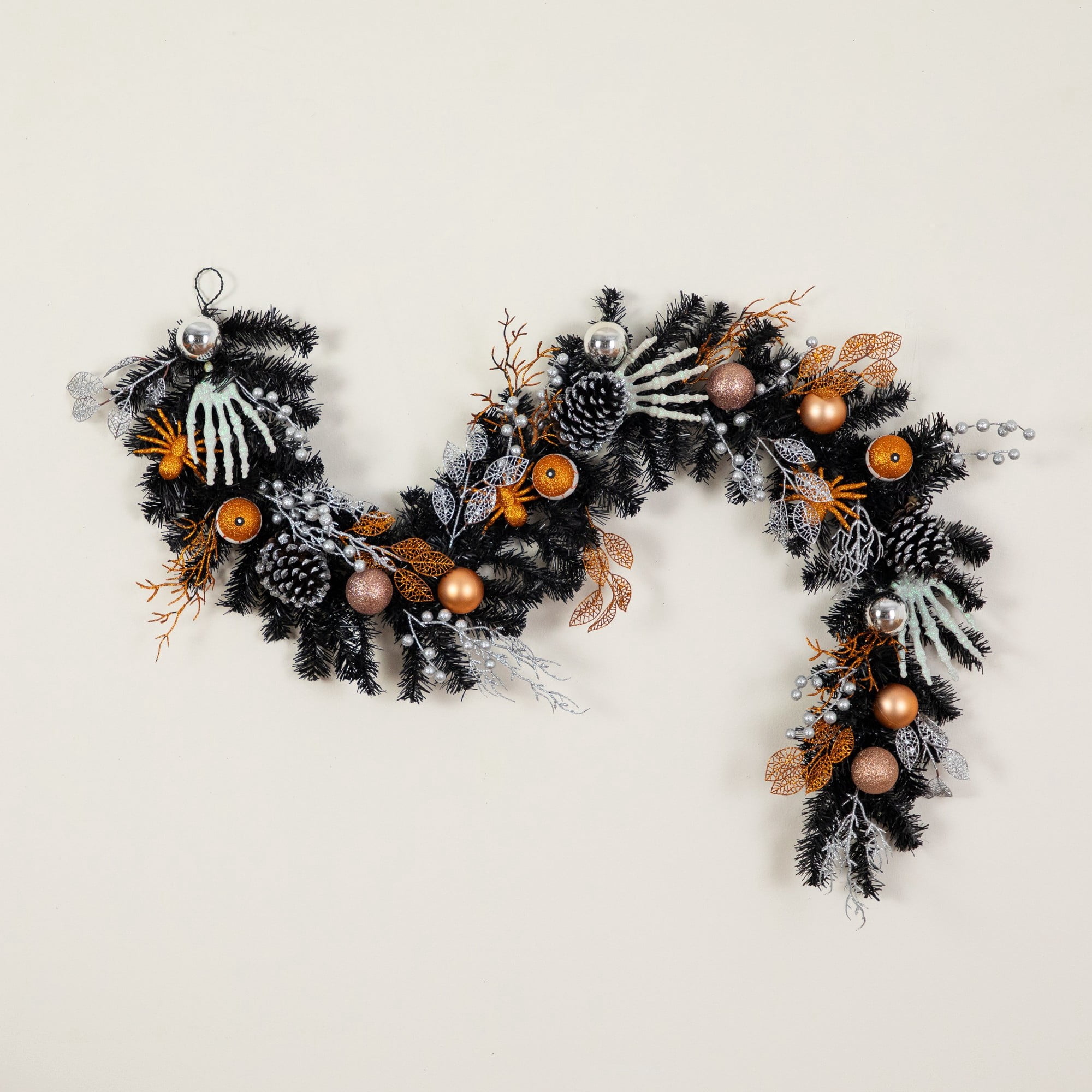 6ft. Artificial Halloween Black Garland with Hands, Spiders and Eyeballs
