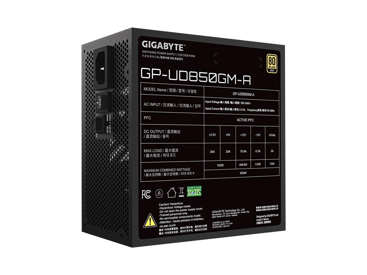 GIGABYTE 850W PSU - 80 Plus Gold Certified - Fully Modular Power Supply (GP-UD850GM-A)