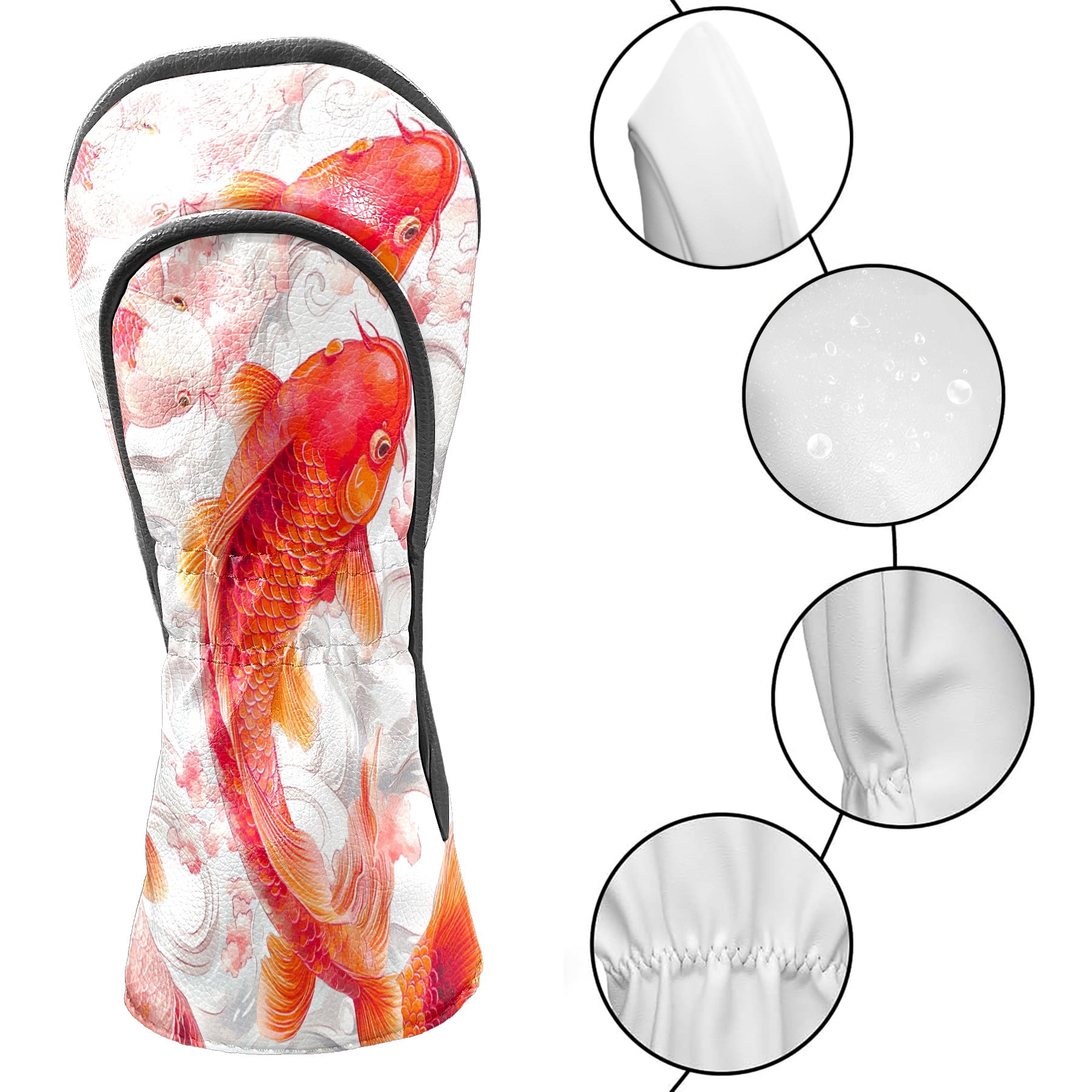 Golf Club Covers PU Leather Waterproof Head Covers for Fairway Woods Hybrids Koi Pattern