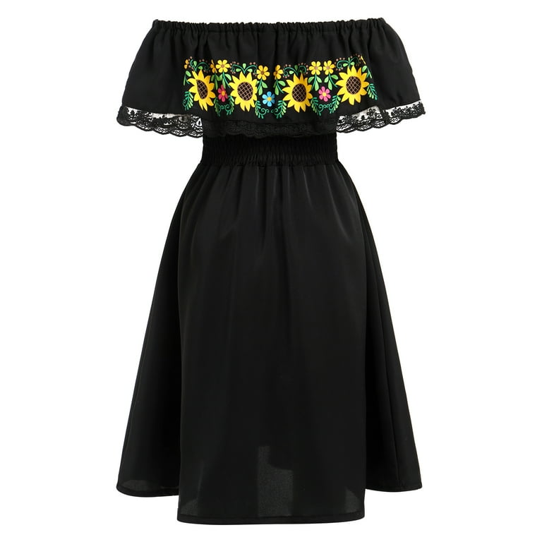 MEXICAN DRESS, off the shoulders dress, factory embroidered black dress, off the shoulders dress, the perfect dress for a Mexican party, 5 de mayo