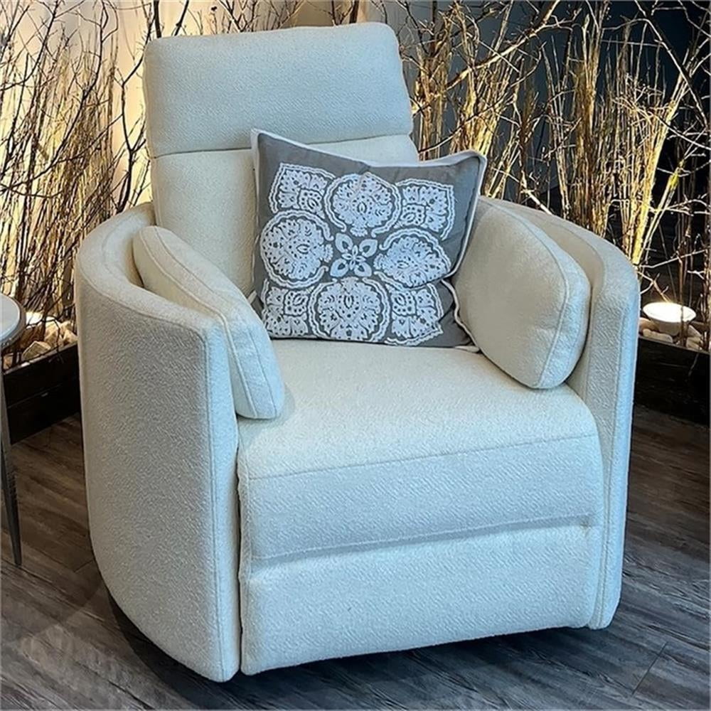 Pemberly Row Fabric Power Swivel Glider Recliner Chair in White with USB Charger