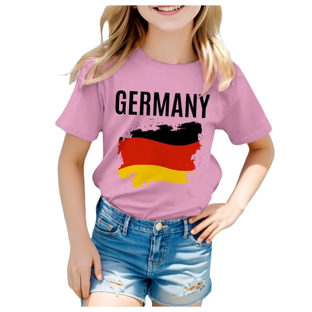 2DXuixsh T-Shirt Col Rond pour Filles Manches Courtes Tee Été Sports Ample Décontracté Mignon Imprimé Basique Chemises Rose Taille 110