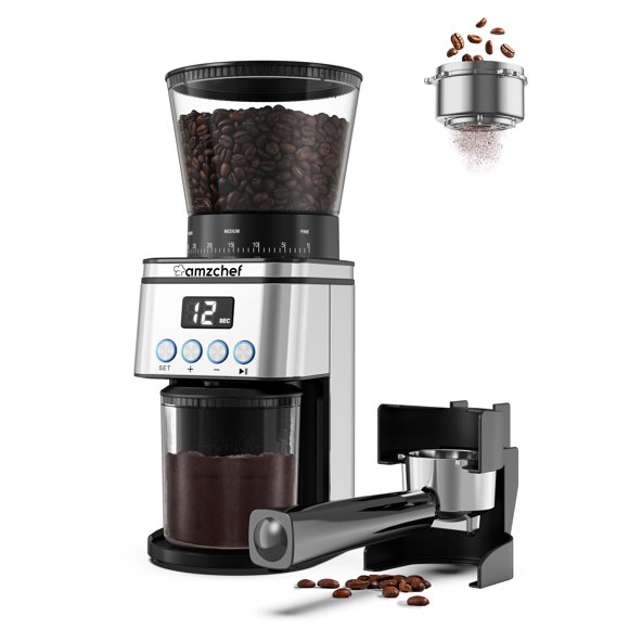 AMZCHEF Coffee Grinder Electric - Espresso Grinder with 30 Grind Settings for 1-12 Cups or up to 40 secs, Anti-Static Conical Burr Coffee Grinder wit