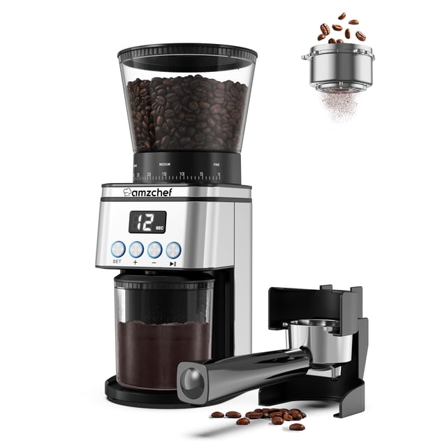 AMZCHEF Coffee Grinder Electric - Espresso Grinder with 30 Grind Settings for 1-12 Cups or up to 40 secs, Anti-Static Conical Burr Coffee Grinder wit
