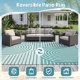 thumbnail image 5 of VUNATE Outdoor Rug Carpet 6'x9' Waterproof Reversible Patio Rug Portable Boho Indoor Outdoor Rug Plastic Straw Rug for Beach RV Camping Garden Picnic Deck Backyard Modern Porch Decor Teal and White, 5 of 8