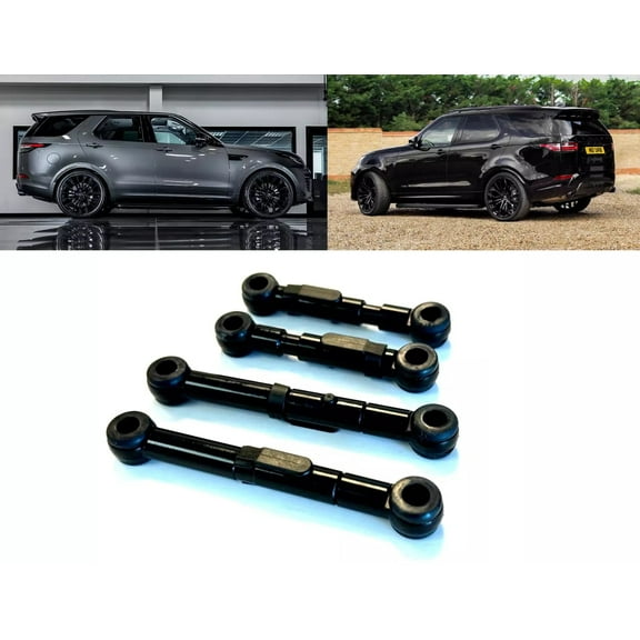 ANODIZED BLACK ALUMINUM FULLY ADJUSTABLE WITH 2 SETTINGS AIR RIDE SUSPENSION LOWERING ROD LINKS KIT COMPATIBLE WITH LAND ROVER DISCOVERY 5 L462 2017-ONWARDS, PART # LRNJ MOTORWORKS#6