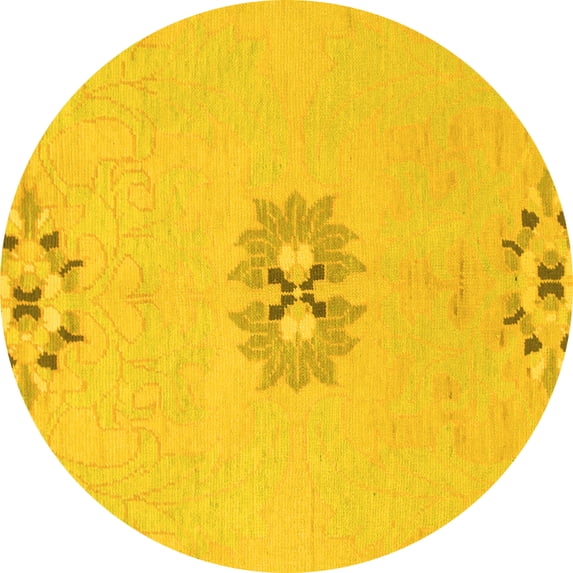 Ahgly Company Indoor Round Abstract Yellow Modern Area Rugs, 8' Round