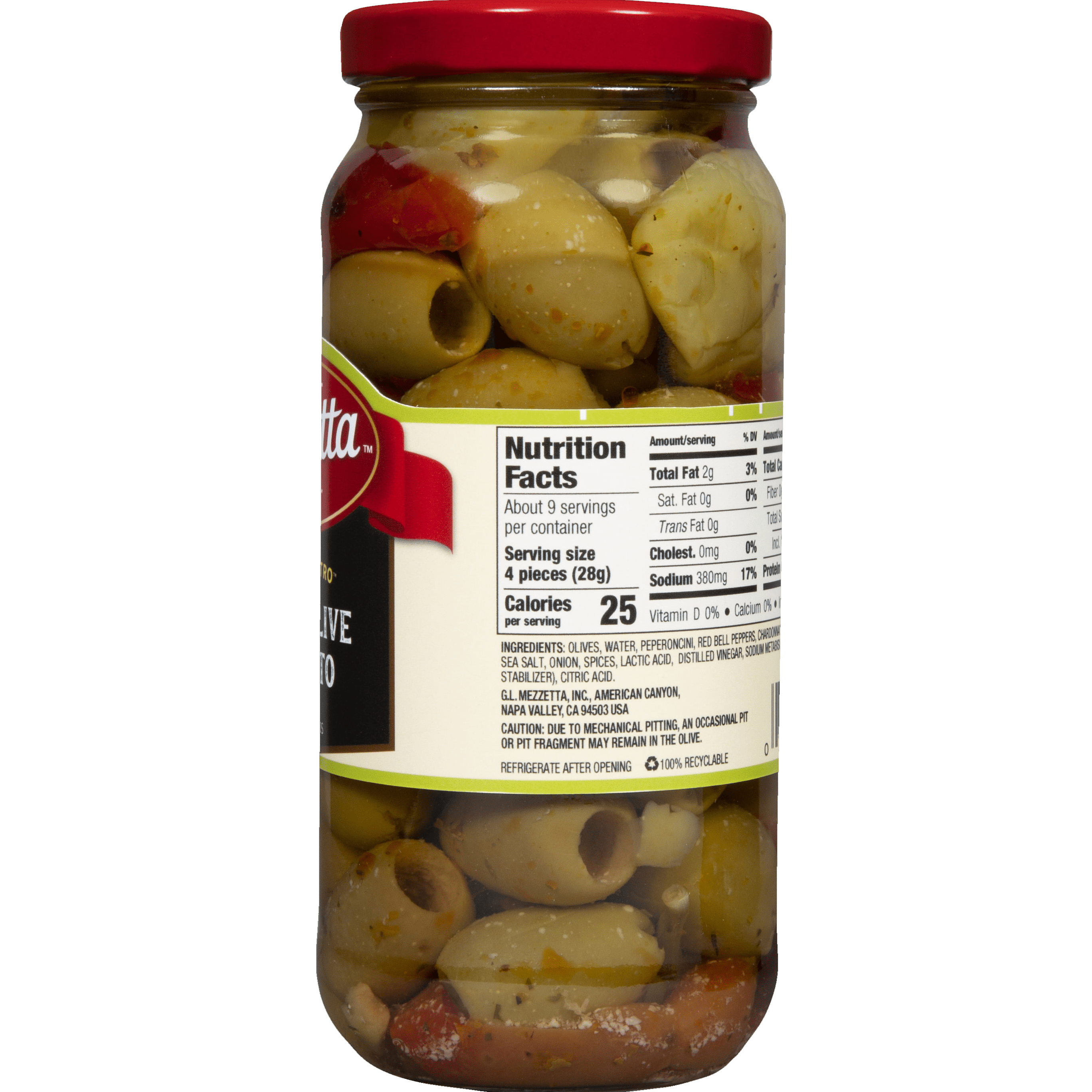 (3 pack) Mezzetta Napa Valley Bistro™ Italian Olive Antipasto with Chardonnay & Herbs, 16 oz jar, Gluten Free Certified