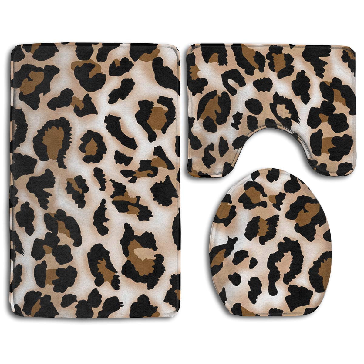 GOHAO Leopard Prints Printed 3 Piece Bathroom Rugs Set