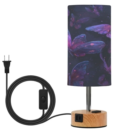 Touch Control Table Lamp with Wood Grain Metal Base 3 Color Temperature Adjustable LED Eye Caring Desk Lamp for Bedroom Study Magical Glowing Purple Butterfly