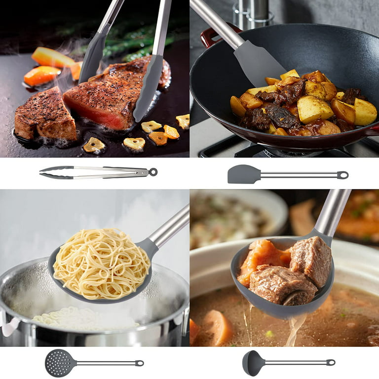 Silicone Cooking Utensil Set, Entcook 13-Piece Non-Stick Heat Resistant Kitchen Cookware, Size: 13-Piece Set, Gray
