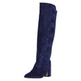 thumbnail image 2 of FSJ Women Classic Side Zipper Knee High Boots Chunky Block Heels Fold Over Button Pointy Closed Toe Comfort Casual Wear Shoes Size 8.5 Blue, 2 of 4