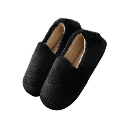 

Ferndule Women Slip On Furry House Shoe Bedroom Anti-Skid Low Top Loafer Slippers Comfort Closed Toe Fuzzy Slipper Black 8.5-9