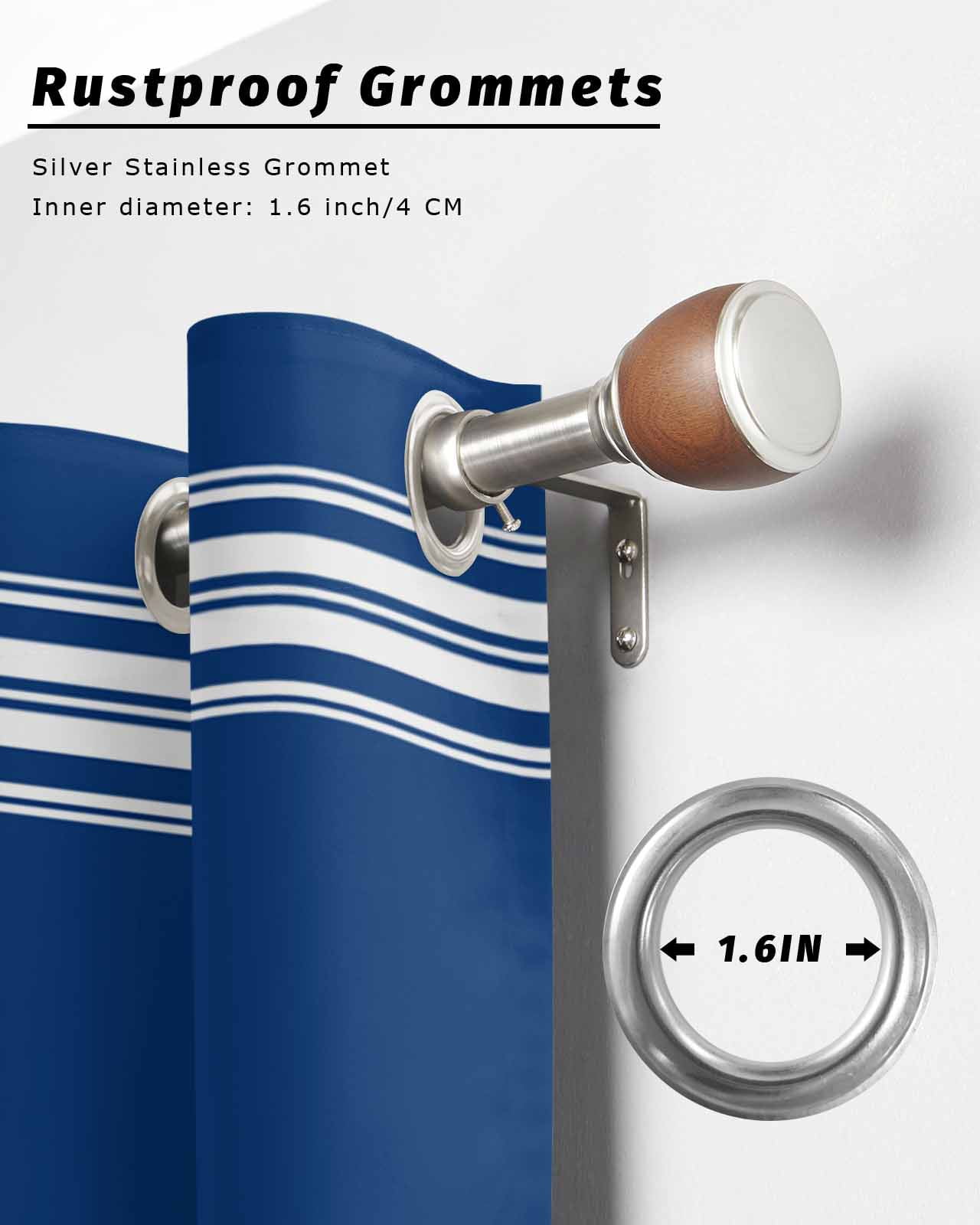 Outdoor Curtains for Patio, Blue Striped Waterproof Blackout Outside Curtain for Porch/Pergola/Gazebo, Farmhouse Blue White Stripes Thermal Insulated Drapes for Cabana, 2 Panels, 54 x 84 Inch