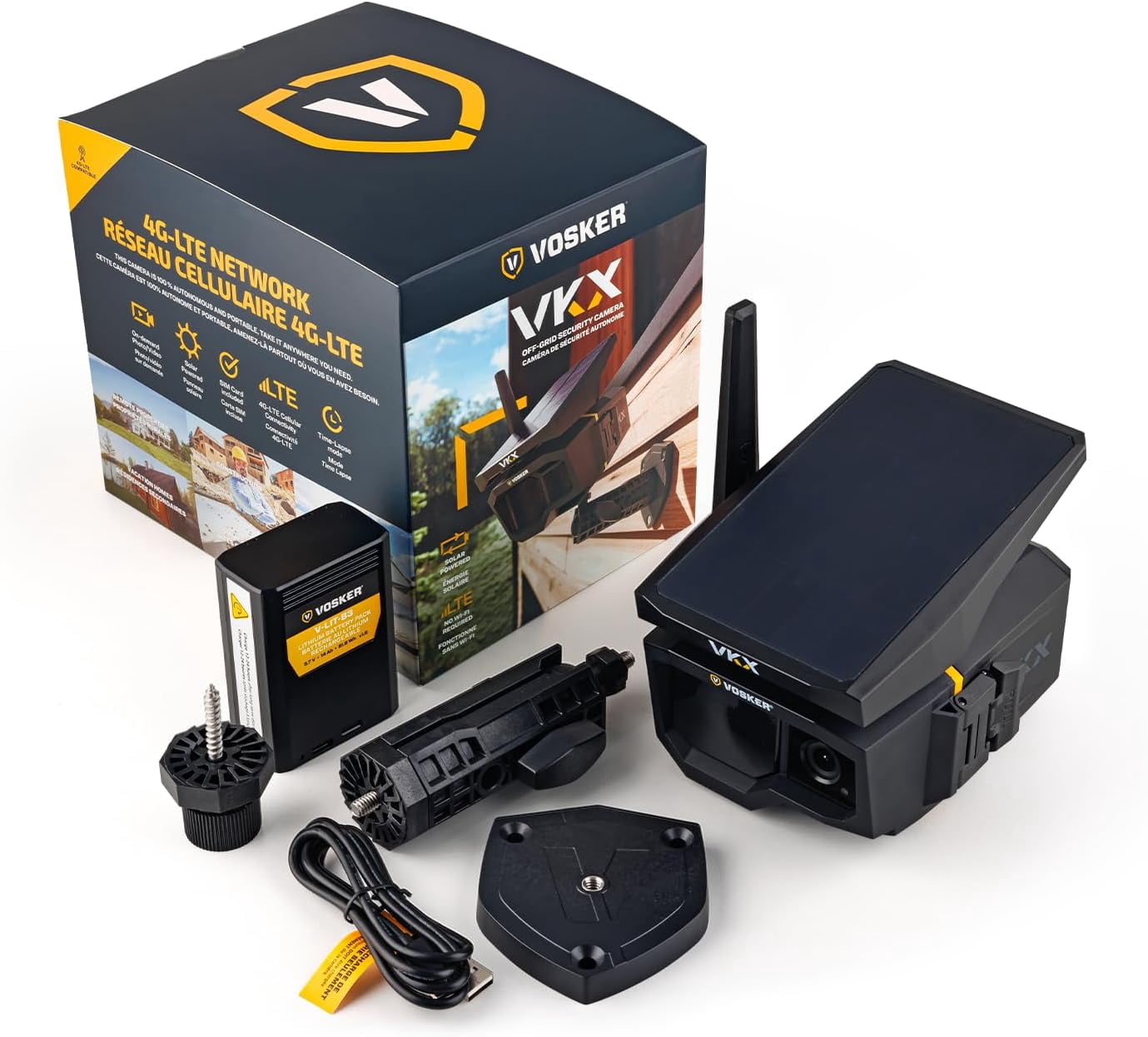 Vosker VKX Solar-Powered 4G-LTE Outdoor Cellular Security Camera, 1080p HD, No WiFi Needed, Motion-Activated, Night Vision, SIM Card Included, IP65 Weather-Resistant, On-Demand Mode