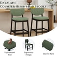 thumbnail image 5 of Dayalane Modern Barstools Set of 2, 26" Farmhouse Upholstered Counter Height Bar Stools with Wooden Legs, Bar Chairs with Back Support for Kitchen Island, Powell Stools, Dining Room, Chenille Green, 5 of 7
