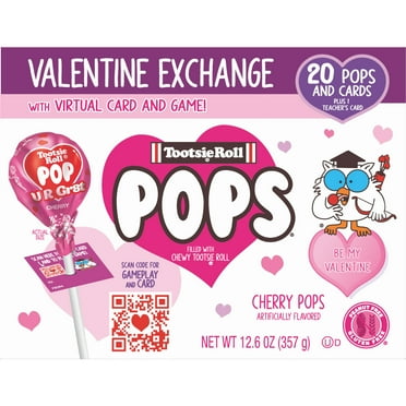 Tootsie Pop Valentine Box, 20 Pops and Cards, Assorted Lollipops