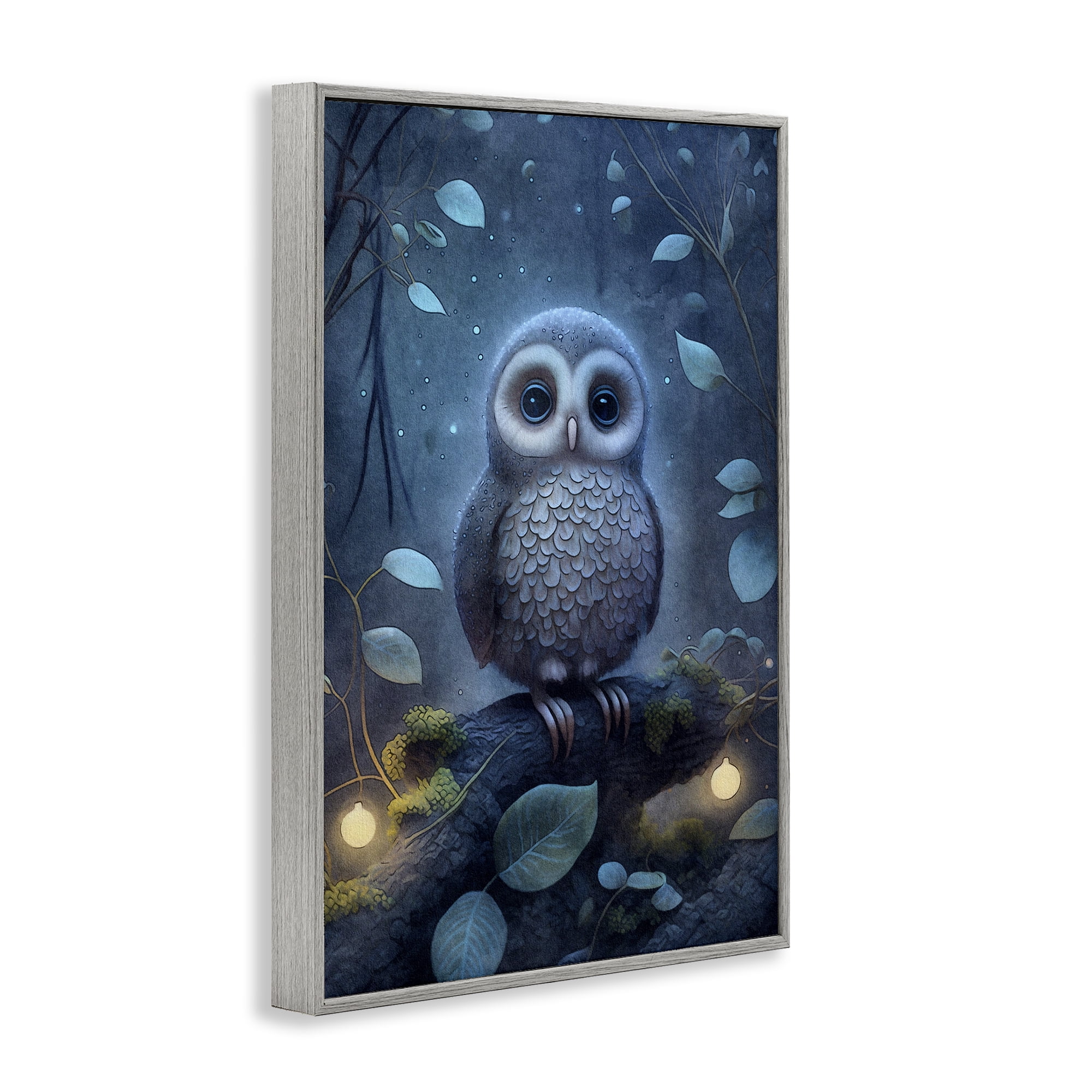 Stupell Industries Mystic Owl in Nature Landscape Painting Gray Framed Art Print Wall Art, 16 x 24