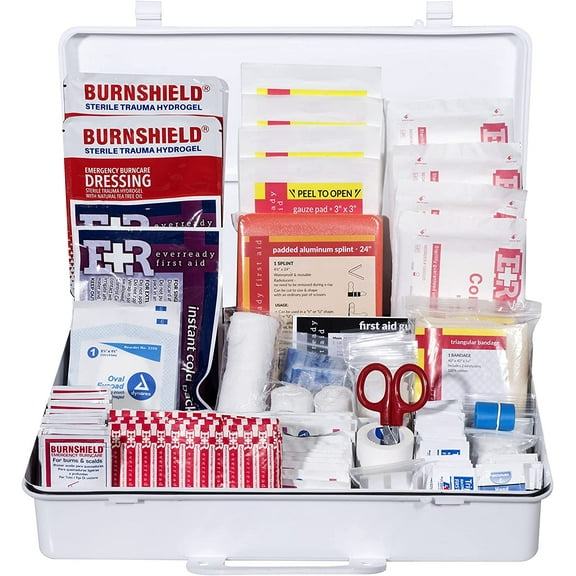 Class B OSHA ANSI Compliant First Aid Kit – Emergency Medical Supplies in Wall-Mountable Plastic Case for Workplace, Office, Home, School, Car – 190 Piece
