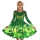 thumbnail image 3 of Vestido de manga larga con cuello redondo para niñas, vestido elástico de manga larga, corte A, estilo patinador con volantes, vestido de recital escolar, vestido de manga larga con cuello redondo par, 3 of 5