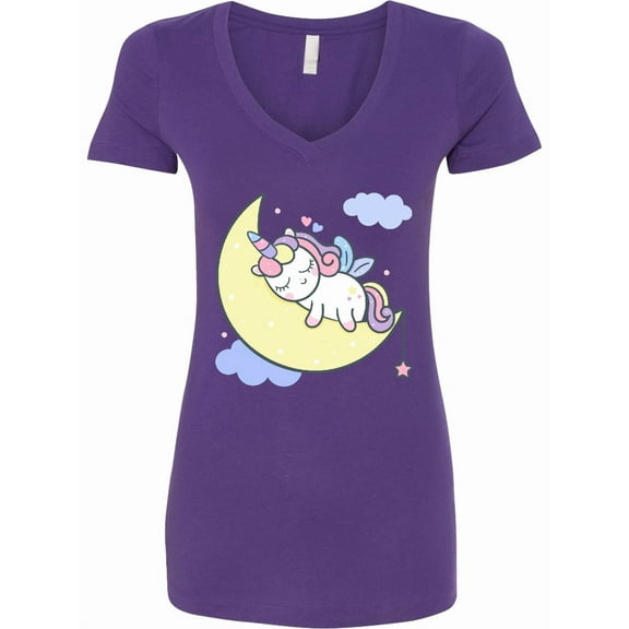 Inktastic Unicorn Moon Women's V-Neck T-Shirt