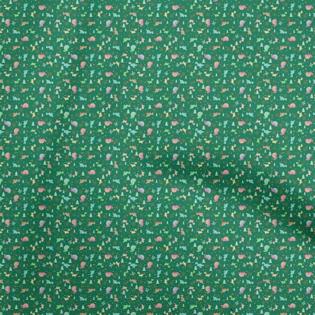 oneOone Tissu en Coton Cambric Vert Dinosaure Coloré Matériel de Robe Imprimé Tissu au Mètre 42 Pouces de Large