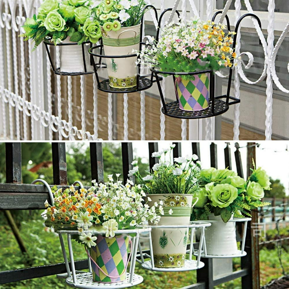 Iron Art Hanging Baskets with Hook ,Garden Planter Stand Metal Flower ...
