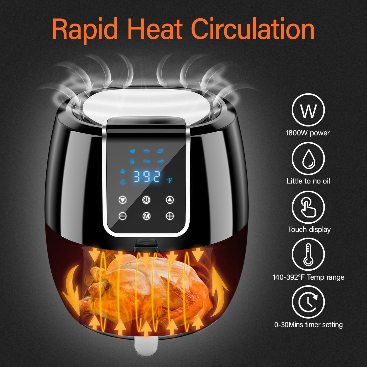 Air Fryer, 7.0 Quart Large Air Fryers, 1800Watt Digital Touchscreen