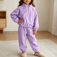 thumbnail image 6 of DJDLJWCJ Toddler Girls 2 Piece Fleece Lined Outfit Set Quarter Zip Stand Collar Sweatshirt with Elastic Waist Jogger Pants Purple Size 5, 6 of 8
