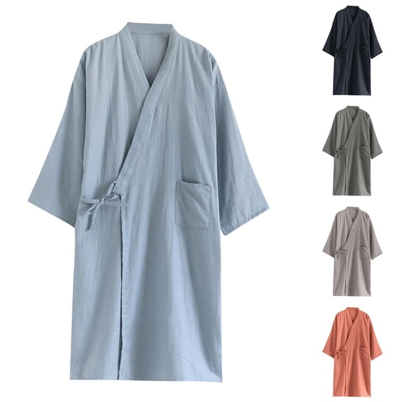 HBGVBA Mens Bathrobes, Men's Lightweight Spa Robe Bathrobe Soft Sleepwear Loungewear with Pockets
