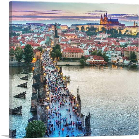 ARTCANVAS Prague Czech Republic Charles Bridge Square Canvas Art Print - Size: 18" x 18" (0.75" Deep)