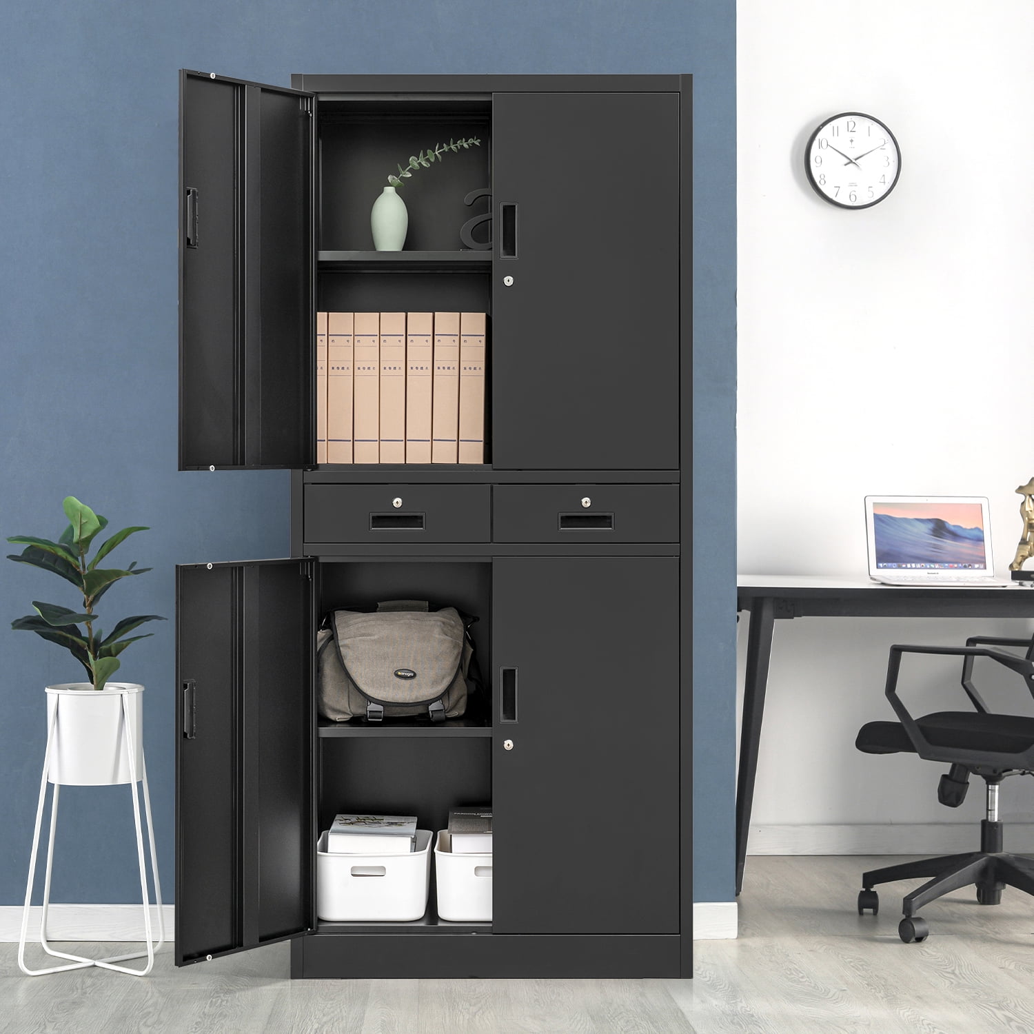 Cjf 71 in Tall Lockable Steel Cabinet with 2 Drawers & Adjustable Shelf, Multipurpose Metal File Cabinet for Home, Office, Garage, Kitchen